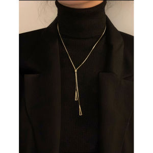 Simple Triangle Necklace for Women Trendy Autumn/Winter Sweater Chain Tassel Long Zipper Titanium Steel Accessible Luxury Accessories Special-Interest Design