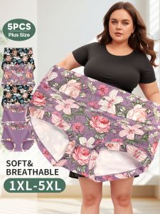 Pack of 5 Plus-Size High-Waisted WomenS Underwear with Tummy Control And Lift Featuring a Comfortable Fit And Printed Design.