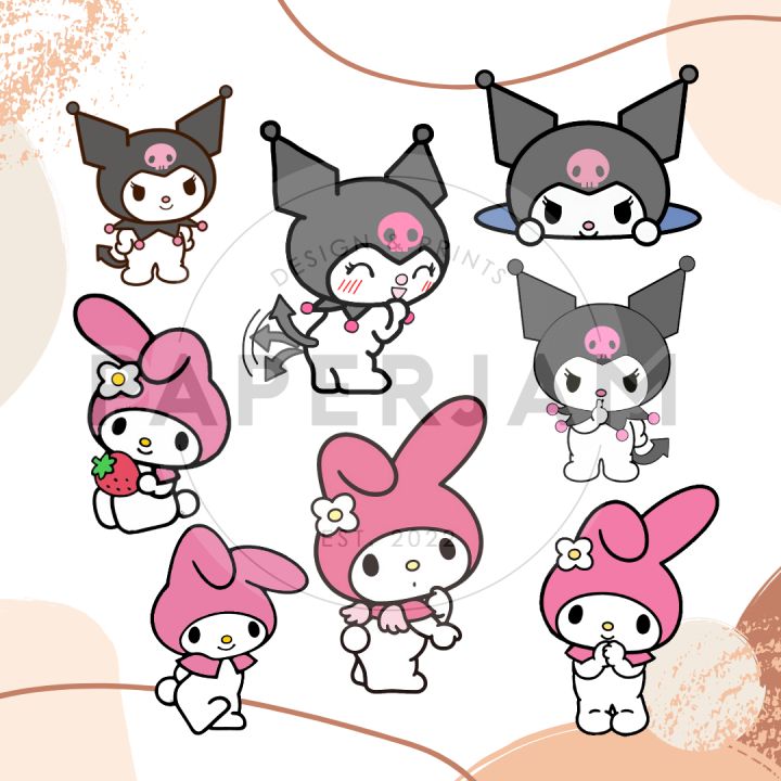 Kuromi and My Melody Waterproof Sticker Set for Tumblers, Laptop