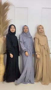 Gamis Crinkle Wanita Husna Maxy Dress Polos Simpel Busui Sleting Depan Size Lengkap (Gamis Saja)