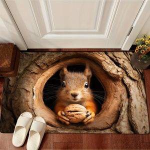 VIKAMA Adorable Squirrel Rug Soft to the Touch Machine Washable Entranceway Bedroom Decor Warm and Cozy Home Accent