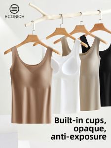 econice | Seamless Bra Padded Tank Top White Ice Silk