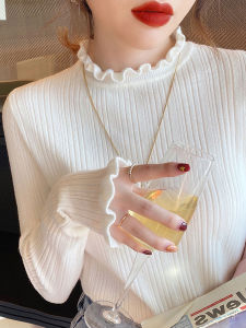 Half-High Collar Inner Match Bottoming Shirt Ruffled Knitwear Thin Slim Fit Inner Wear Long Sleeve White Shirt Pullover Sweater