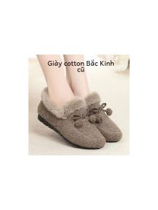 Giày Lười Cotton Mùa Thu Đông Cho Nữ Đế Bằng Bông Lót Lông Cừu Đế Cao Su Thoải Mái Đế Mềm Thoáng Khí