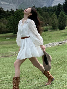 Yunnan Xinjiang Travel Wear Womens White Shirt Dress Women Bohemia Long Sleeves Petite Short Dress Women