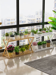Modern Indoor Plant Stand Multi-layer Floor-standing Storage Rack for Potted Plants Simple Design Bamboo Material Cross-shaped