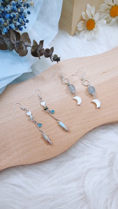 Made-to-Order SG - Silver Blue Koreite Heart Crystal Dangle Earrings Handmade Crystal Dangle Earrings