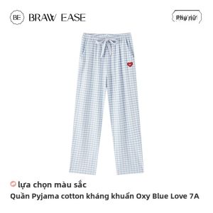 Quần ngủ BE cho nữ làm bằng cotton nguyên chất rộng rãi thoáng khí kẻ caro