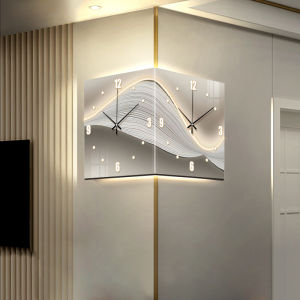 No-Drill Creative Corner Clock Internet Famous Living Room Glowing Double-Sided Wall Clock Luxury LED Wall Lamp Corner Clock