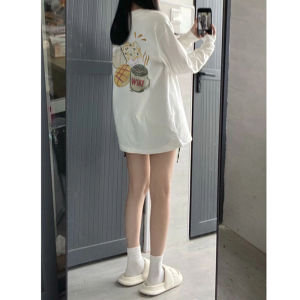 Autumn 2025 Womens Loose Long Sleeve Cotton T-Shirt White Velvet Base Shirt Inner Wear Trendy Commute Korean Style round Neck