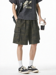 Wood soon | Camouflage Vintage Work Style American Trendy Loose Mid-thigh Shorts