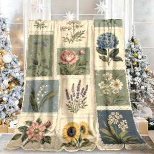 Beast Kingdom | Vintage Botanical Stamp Floral Flannel Blanket Soft Fuzzy Plush Cozy Warm Throw for Sofa Bed Couch Home Decor