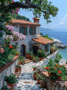 Jigsaw Puzzle Seaside House Flower Garden Art 500/1000/1200/2000PCS For Adults Great Weekend Relaxation And Family Fun