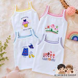 (12PCS) KIDS SPAG COTTON SPOT (0-2YRS OLD) LOGO 4DESIGN ONLY PRINTED WHITE GIRL BABY SPAGHETTI SANDO