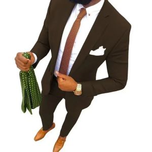 Mens Smart Casual 2-Piece Solid Slim Fit Wedding Suit with Notch Lapel Blazer And Pant for Party Prom Best Man Business Wear