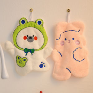 Bear Hand Towel Hanging Cute Cartoon Kitchen Absorbent Bathroom Wash Basin Handkerchief Coral Velvet Not Easy to Lint