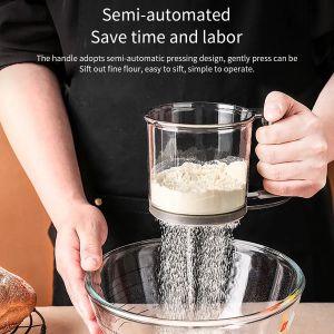 Kitchen Baking Cake Flour Sieve 40 Mesh Semi-automatic Filter Sieve Flour Sieve with Capacity Scale