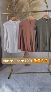 Haseena Atasan Wanita Kemeja Qalesya Polo Linen Shirt Oversize | Kemeja Wanita Kerah Shanghai Lengan Balon