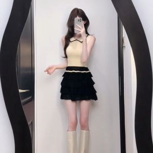 CHANGTONG | Youthful Knit Top Skirt Set