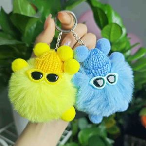 Mini Rex Rabbit Keychain Fluffy Key Chains Trinkets Pom Pom Keychain Trinket Pompons Keychains