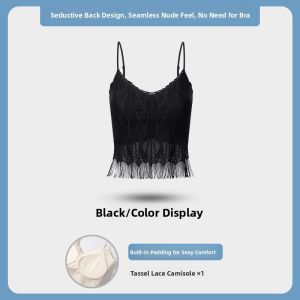 Miiow | Tassel Lace Halter Neck One-Piece Womens Vest Summer New Style Inner Wear Bra-Free Base Shirt Commute Style Slim Fit Short Length