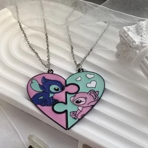 2Pcs Disney Lilo&Stitch Picture Puzzle Bestie Necklaces Cartoon Anime Action Figures Q Figural Necklace Birthday Gifts for Lover