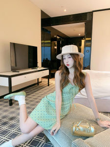 Dotted V-Neck Sleeveless A-Line Mini Dress