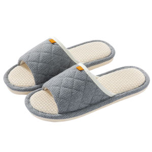 รองเท้าแตะบ้านผ้าลินิน รองเท้าแตะสำหรับผู้ชายและผู้หญิง รองเท้าแตะแบบไม่ทำเสียงสำหรับฤดูร้อน พื้นรองเท้า PVC ระบายอากาศได้ดี สวมใส่สบาย