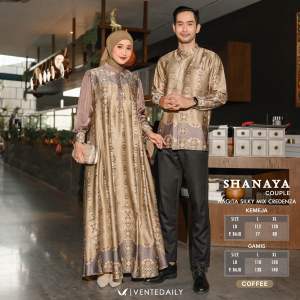VENTE DAILY | Shanaya Couple Pasangan Kondangan Gamis Terbaru / Gamis Couple Suami Istri / Bahan Silk Mix Crezenda Ld 110-120
