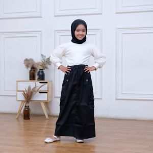 Rok panjang kargo anak perempuan 1-11 tahun bahan katun kombet stret