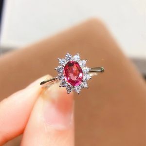 Montagne Jewellery Natural 5x7mm Red Gem Tourmaline Ring for women Elegant Crystal Inset Design Fine Jewellery 925 Silver Ring