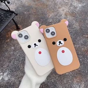 3D Cartoon Bear Silicone Soft Case for IPhone 17 16 15 14 13 12 Pro Max 11 17Pro 16Pro IPhone17 ProMax Cute Phone Coque Cover