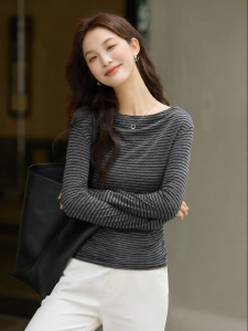 Vimly | Áo Sơ Mi Dáng Ôm Elegante Một Vai Có Sọc