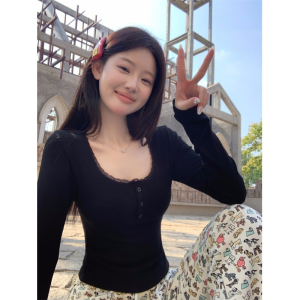 Fleece Lined Short Sleeve Long T-Shirt Womens Autumn Winter V-Neck Slim Fit Base Shirt with Chest Pad Korean Style Top