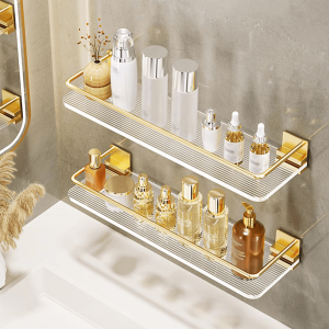 Luxury Bathroom Organizer Acrylic Bathroom Shelf Without Drilling Wall-Mounted Shower Shelf With Towel Rack Toilet Storage Rack