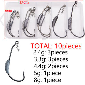 Lurestiker 10pcs/box 2.4g 3.3g 4.4g 5g 8g fishing hooks tackle add weight with screw pin for soft worm lure bait bass hooks