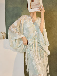 Elegant New Chinese Style High Fashion Loose Womens Open Cardigan And Dress Set Breathable Comfortable Long Sleeve V Neck