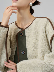 Contrast Color Splicing Vintage Lamb Wool Jacket