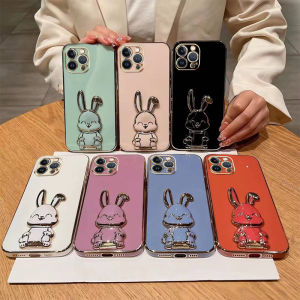 VRQR Luxury Electroplated Mobile Phone Case for Samsung Galaxy A55 A35 A13 4G 5G A23 A24 A33 A53 A54 A73 A74 5G A04S A14 with Smiling Rabbit Bracket Ultra Thin Fall Protection