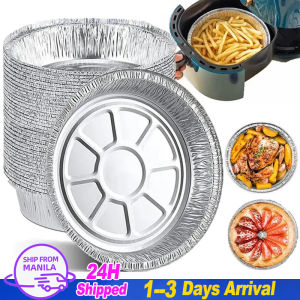 10pc Oil-Proof Aluminum Foil Tin Box Round Disposable BBQ Tray Non-Stick Air Fryer Liner Mat