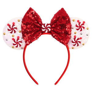 Pink Red Spiral Candy Cane Hair Accessories for Women Mickey Ears Headbands Girl Merry Christmas Hairband Kids Xmas Bow Headwear