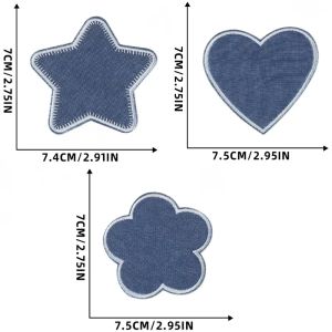 3PCS Dark Blue Iron-on Jeans Patches Inside&Outside Strongest Patches Star/Heart/Flower Design for Jeans Jackets Clothes Repair