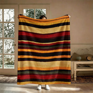 BILIBILI | Vintage Earth Tone Stripes Flannel Blanket Perfect for Sofa Office Bed Travel Sleep Read Relax Camping Four Season Use