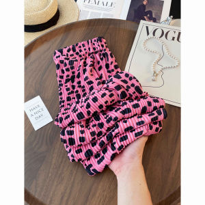 Quần ống rộng PAIBOLI da báo màu hồng cạp cao và có dáng dài