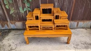 RTT โต๊ะหมู่บูชาไม้สัก หมู่ 9 หน้า 6 100*53*สูง78 ซม. **รวมฐาน** (ไม้สักแท้) สีย้อม(อิฐ)