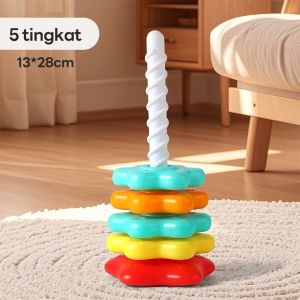 Montessori Rainbow Spinning & Stacking Tower BPA-Free Baby Sensory Color Recognition Toy Early Learning Montessori Toy for 6-36Month Kids