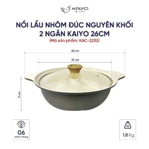 Nồi lẩu nhôm đúc 2 ngăn 26cm Kaiyo - dung tích 4L - lớp phủ men sứ chống dính - dùng cho tất cả các loại bếp. Bảo hành 12 tháng