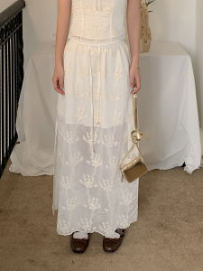 Slimming A-Line Midi Skirt for Women Summer New Style French Style Cover Belly Elegant Atmosphere Long Skirt Commute Simple Low Waist