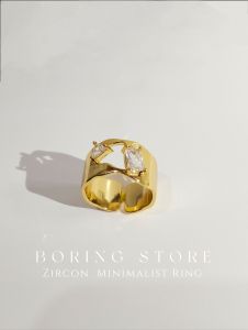 Korea Design Women Zircon Ring Gold Plated Copper || 韩国设计锆石铜镀金开口戒