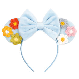Cute 3.3"Birthday Girl Ears Headband With Colorful Pearl Flower Girls Bow Hairband Festival Party Cosplay DIY Hair Accessories